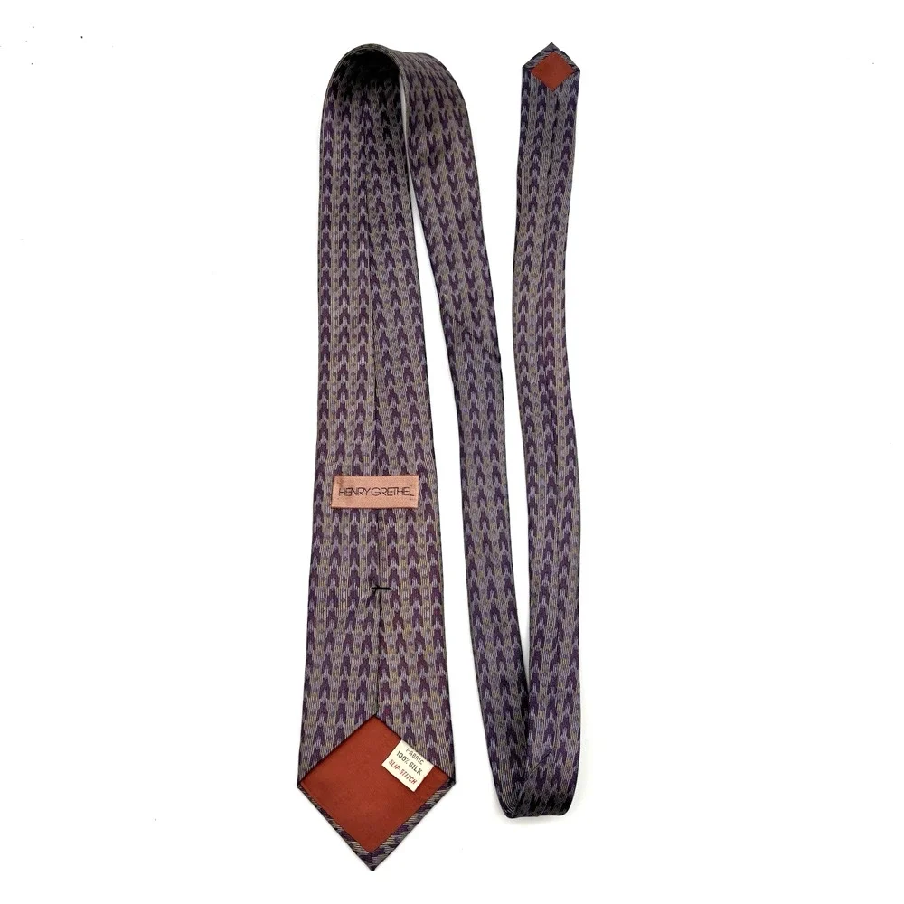 Vintage 80s Henry Grethel 100% Silk Slip-stitch Lavender Abstract Necktie 57